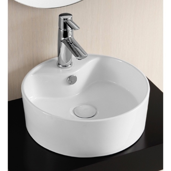 Caracalla CA4161-One Hole Round White Ceramic Vessel Bathroom Sink - 12 - 17 Inch