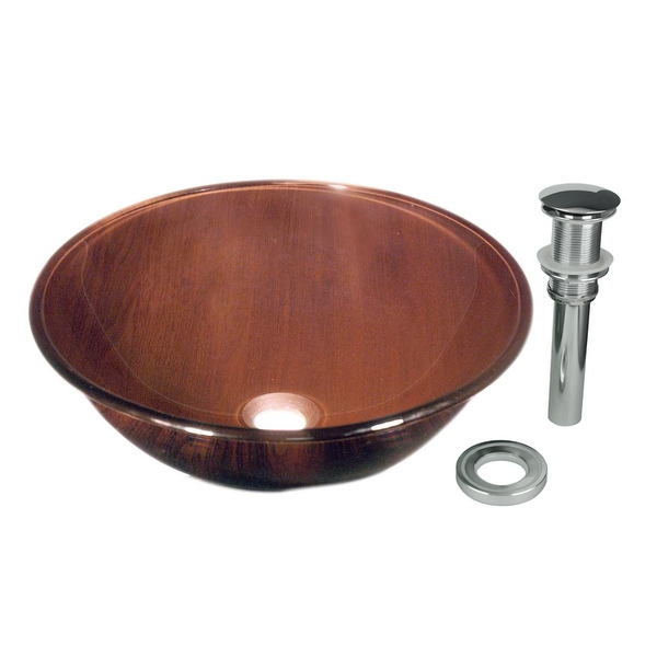 Wood Grain Tempered Glass Vessel Sink with Drain, Brown Barrel Shape Bowl Sink - Renovator's Supply