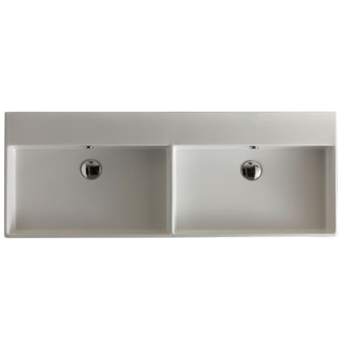 WS Bath Collections Unlimited 120 Ceramica I 47-1/5' Double Basin Vessel or Wall Mounted Sink with Overflow