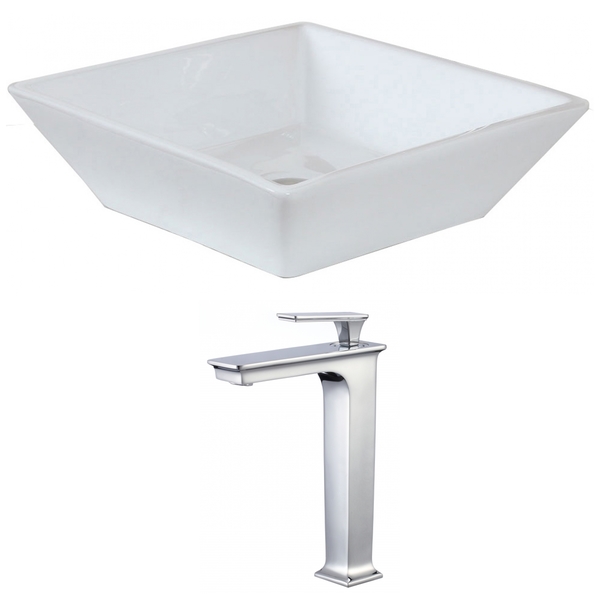 16-in. W x 16-in. D Square Vessel Set In White Color With Deck Mount CUPC Faucet - White