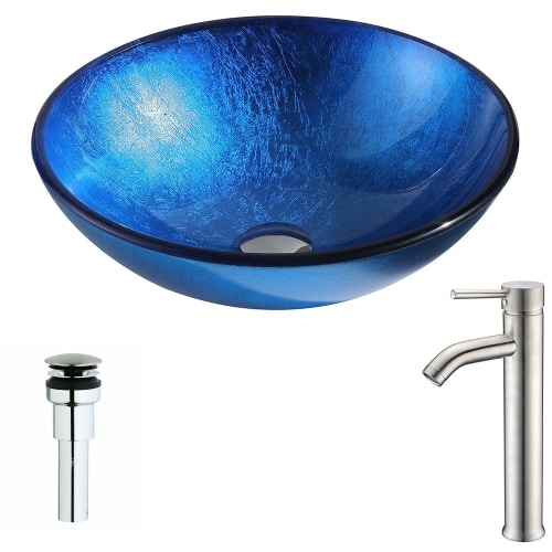 Anzzi LSAZ027-040 Clavier Brass and Glass 16-1/2' Vessel Bathroom Sink with Fann