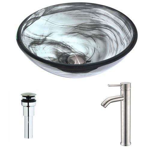 Anzzi LSAZ054-040 Mezzo Brass and Glass Deck Mounted or Vessel Bathroom Sink wit