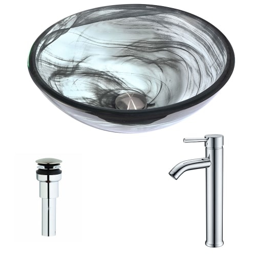 Anzzi LSAZ054-041 Mezzo Brass and Glass Deck Mounted or Vessel Bathroom Sink wit