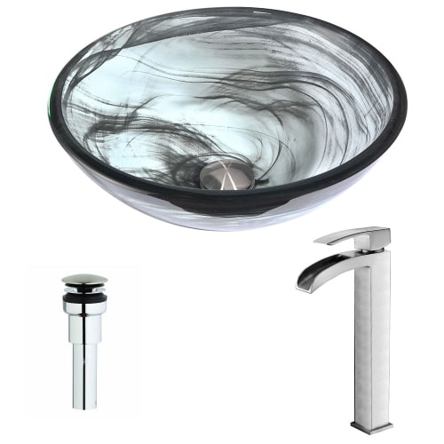Anzzi LSAZ054-097 Mezzo Brass and Glass Deck Mounted or Vessel Bathroom Sink wit - emerald wisp / brushed nickel