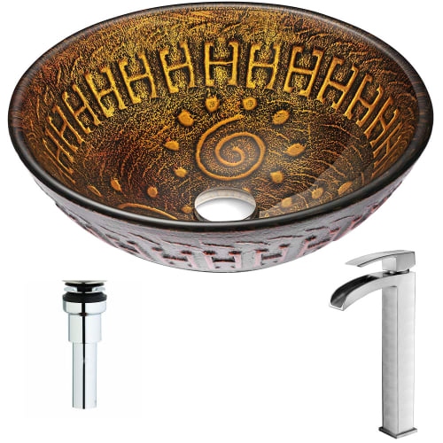 Anzzi LSAZ050-097 Opus Brass and Glass Deck Mounted or Vessel Bathroom Sink with - lustrous brown / brushed nickel
