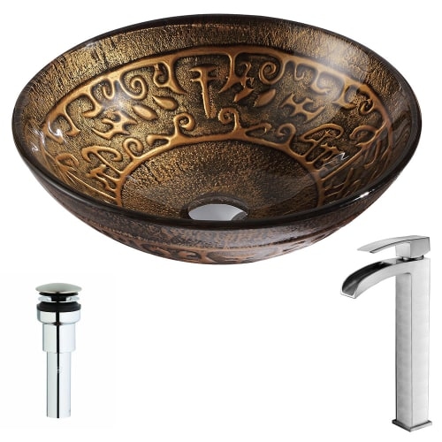 Anzzi LSAZ079-097 Alto Brass and Glass Deck Mounted or Vessel Bathroom Sink with - lustrous brown / brushed nickel