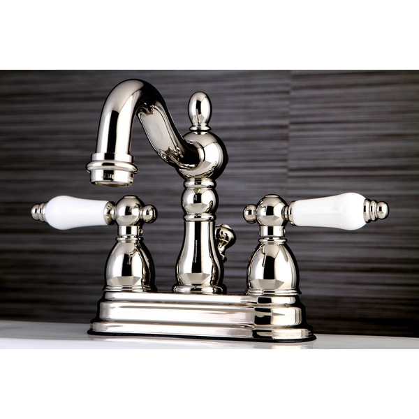 Heritage Porcelain-Handles Polished Nickel Bathroom Faucet - Polished Nickel