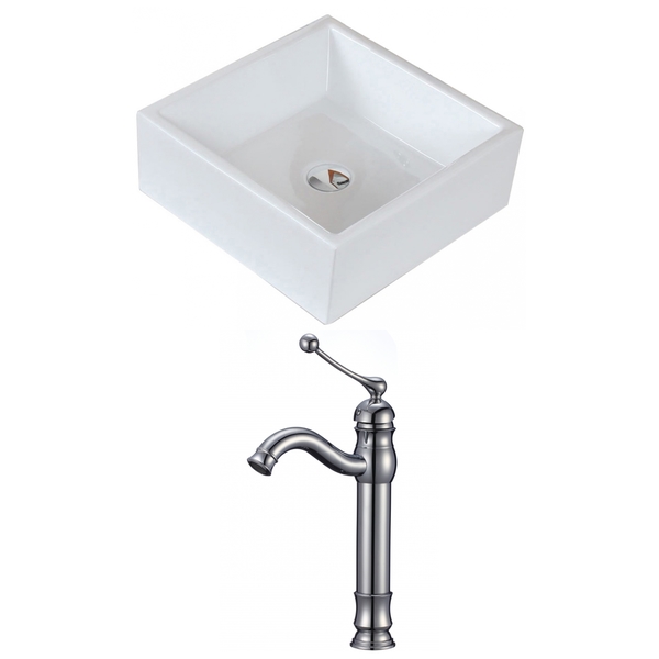15-in. W x 15-in. D Square Vessel Set In White Color With Deck Mount CUPC Faucet - White