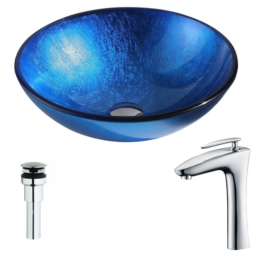 Anzzi LSAZ027-022 Clavier Brass and Glass 14-1/4' Vessel Bathroom Sink with Crow