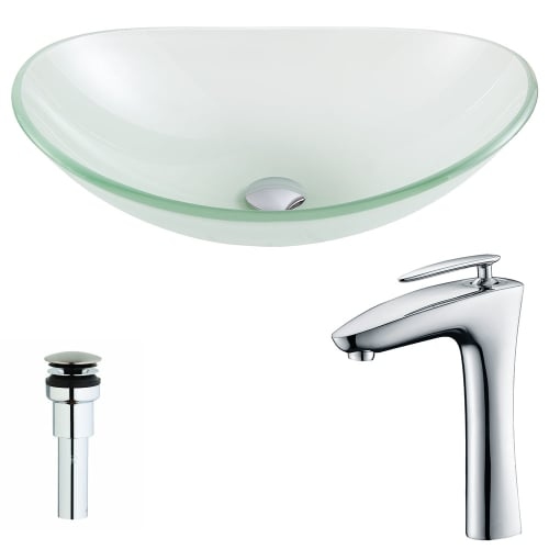 Anzzi LSAZ086-022 Forza Brass and Glass 16-1/2' Vessel Bathroom Sink with Crown