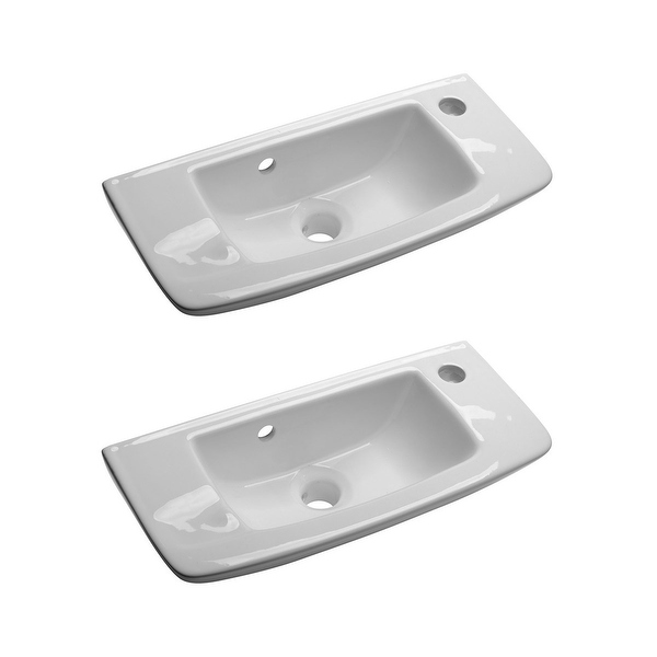 Wall Mount Small Vessel Sink With Overflow Hole and Single Faucet Hole Set of 2