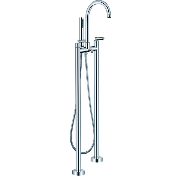 Ariel Chrome-finished Brass 2-handle Freestanding Roman Tub Faucet with Hand Shower