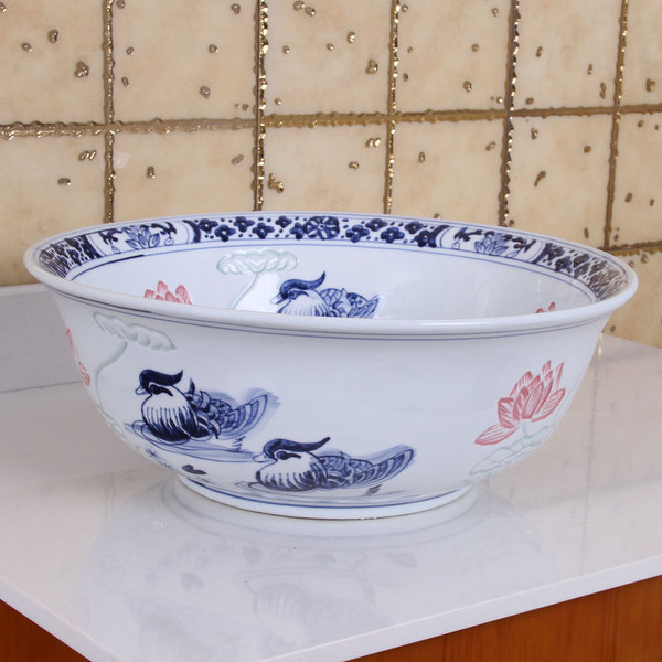 ELIMAX'S 2023 Lovebirds Blue and White Porcelain Ceramic Bathroom Vessel Sink - Ceramic Sink
