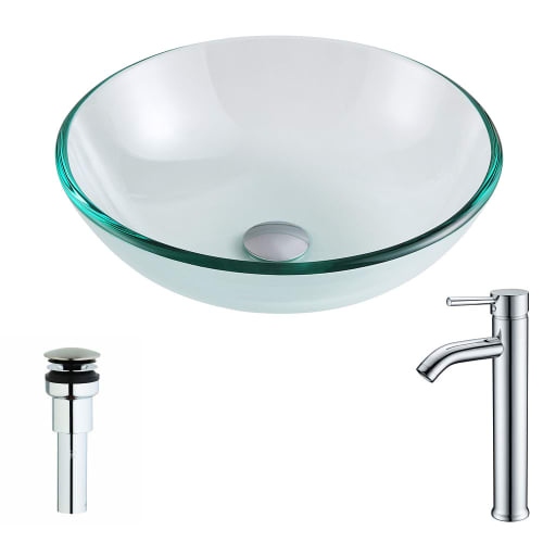Anzzi LSAZ087-041 Etude Brass and Glass 14-1/4' Vessel Bathroom Sink with Fann S