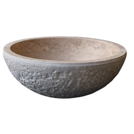 Chiseled Round Natural Stone Vessel Sink - Afyon Noce Travertine - Tan - 5 - 11 Inch - Matte - Stone - Vessel - Round - 16 - 25' - Bottom Center