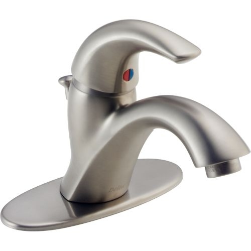 Delta 583LF-WF Cspout Single Hole Bathroom Faucet - Free Pop-Up Drain with purchase and 3-Hole Cover Plate