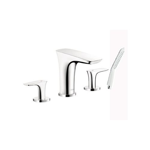 Hansgrohe 15446 PuraVida Roman Tub Filler Faucet with Diverter, Metal Lever Handles and Single Function Hand Shower Less Valve