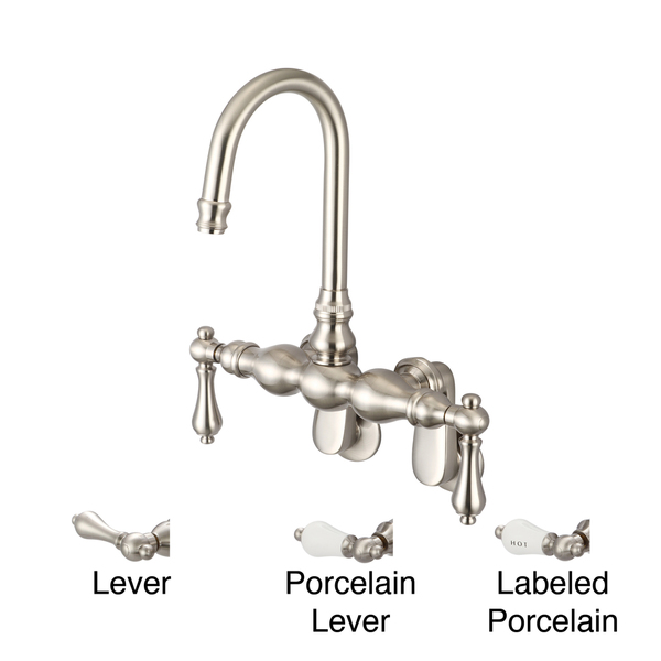 Water Creation Vintage Brushed Nickel Adjustable Spread Wall Mount Tub Faucet With Gooseneck Spout and Swivel Wall Connector