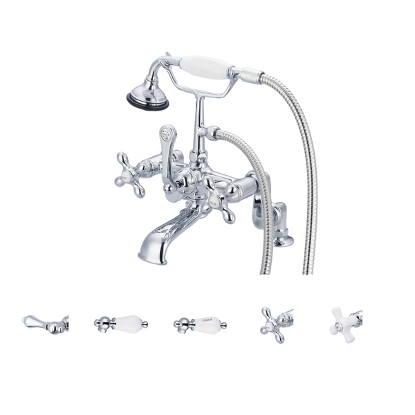Water Creation Vintage Classic Adjustable Center Deck Mount Tub Faucet With Handheld Shower in Chrome Finish