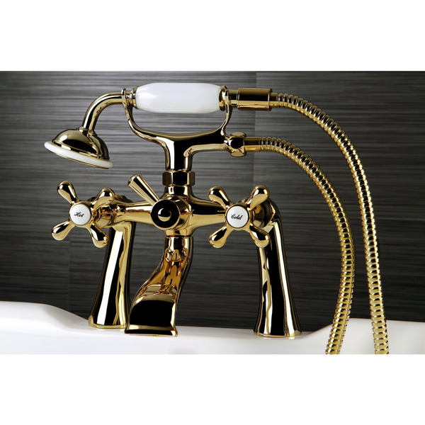Victorian Deck-mount Clawfoot Polished Brass Tub Faucet with Hand Shower - Polished Brass