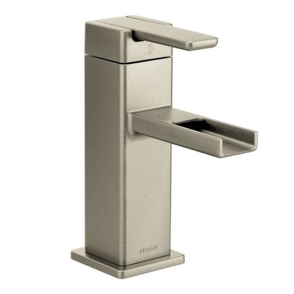 Moen 90-degree Brushed Nickel One-handle Low Arc Bathroom Faucet - Brushed nickel