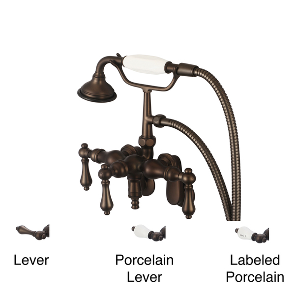Water Creation Oil Rubbed Bronze Adjustable Center Wall Mount Down Spout Tub Faucet, Swivel Wall Connector and Handheld Shower