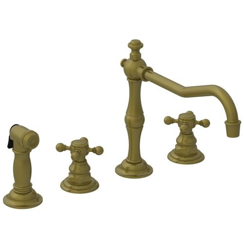 Newport Brass 943 Chesterfield Double Handle Widespread Kitchen Faucet with Side Spray and Metal Cross Handles - Four holes - Chrome Finish