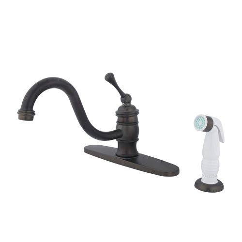 Elements Of Design EB3575BL Single Handle 8' Centerset Kitchen Faucet with Buckingham Lever Handles and Side Spray from the New