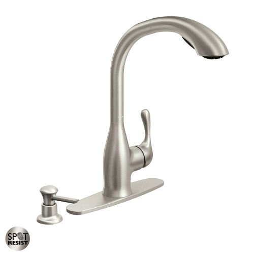 Moen 87450 Pullout Spray High-Arc Kitchen Faucet with Soap Dispenser from the Varese Collection