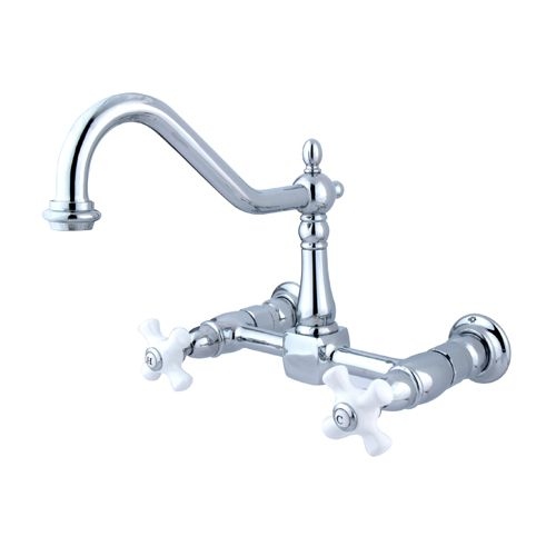 Elements Of Design ES1241PX Double Handle 8' Center Wall Mounted Kitchen Faucet with Porcelain Cross Handles and 8-1/2' Spout