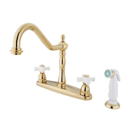 Elements Of Design EB1752PX Double Handle Kitchen Faucet with Porcelain Cross Handles from the New Orleans Series