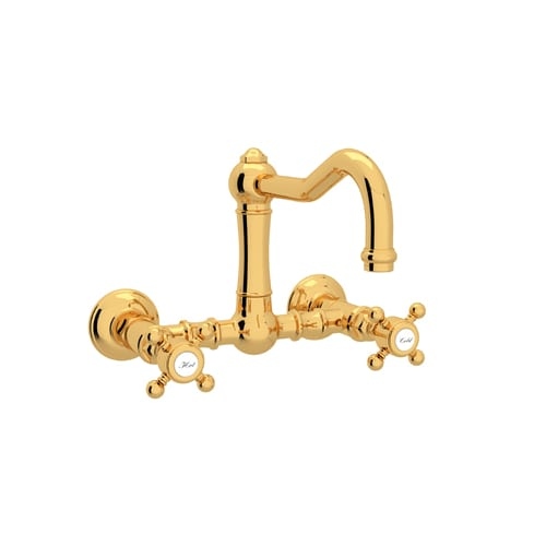 Rohl A1456XM-2 Country Kitchen Wall Mounted Bridge Faucet with Metal Cross Handles - Nickel Finish