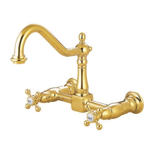 Elements Of Design ES1242AX New Orleans Double Handle 8' Center Wall Mounted Kitchen Faucet with American Cross Handles and 12'