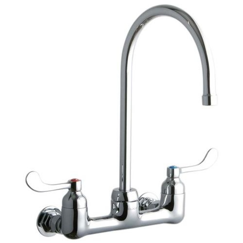 Elkay LK940GN08T4H ADA 8' Centerset Wall Mount Service Sink Faucet with 8' Reach Gooseneck Spout and 4' Blade Handles