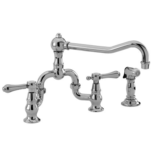Newport Brass 9453-1 Chesterfield Double Handle Bridge Kitchen Faucet with Side Spray and Metal Lever Handles
