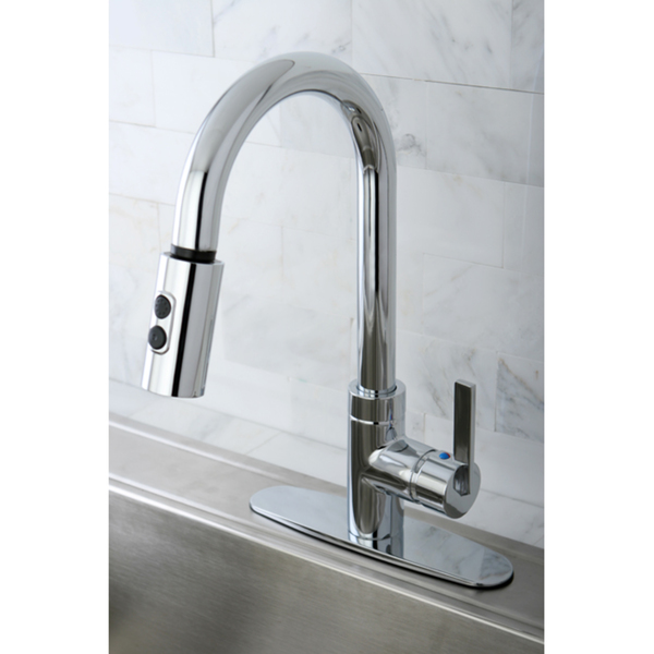 Modern Chrome Single Handle Faucet with Pull Down Spout - Chrome