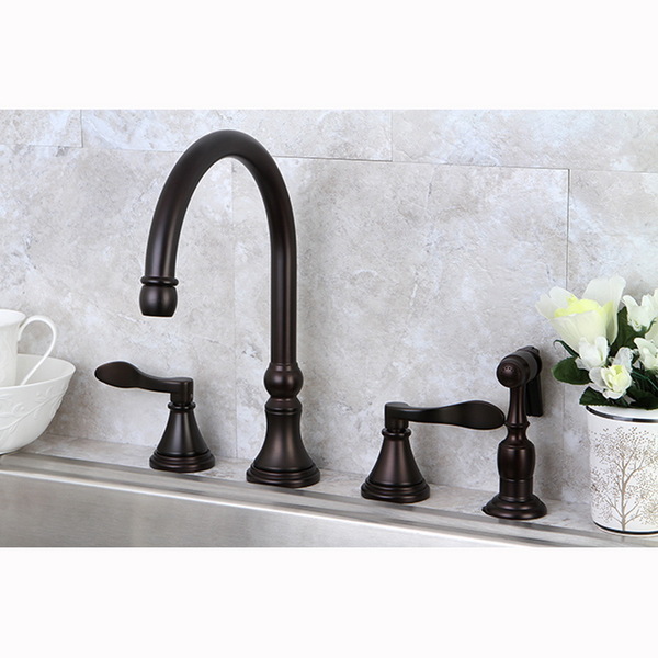 Modern Widespread Oil Rubbed Bronze Kitchen Faucet with Side Sprayer - Oil Rubbed Bronze