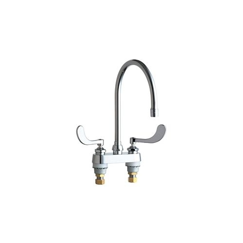 Chicago Faucets 895-317GN8AE35AB Commercial Grade Centerset Kitchen Faucet with Wrist Blade Handles - 4' Faucet Centers