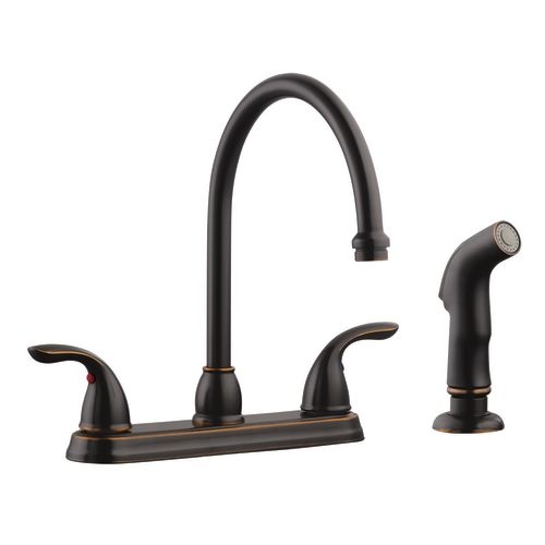 Design House 525097 Double Handle Kitchen Faucet with Metal Lever Handles and Sidespray from the Ashland Collection