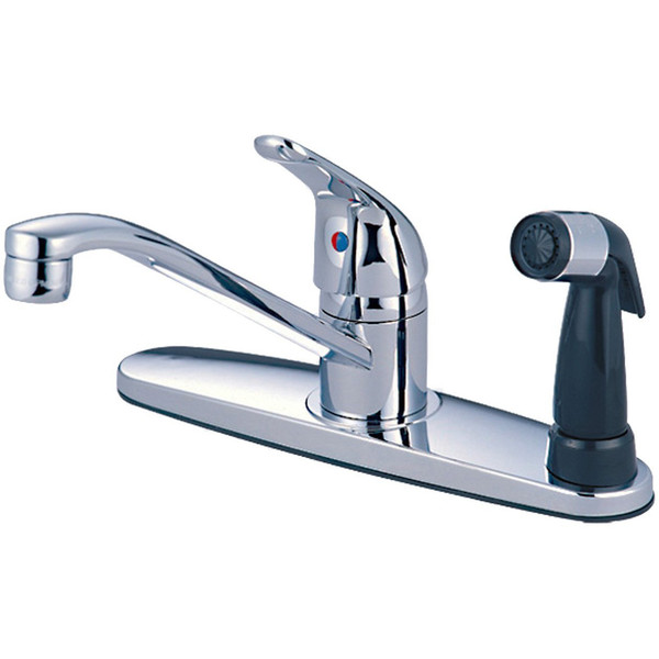 Olympia Series K-4163 Elite Single Handle Chrome Kitchen Faucet with Black Side Spray Assembly on Deck