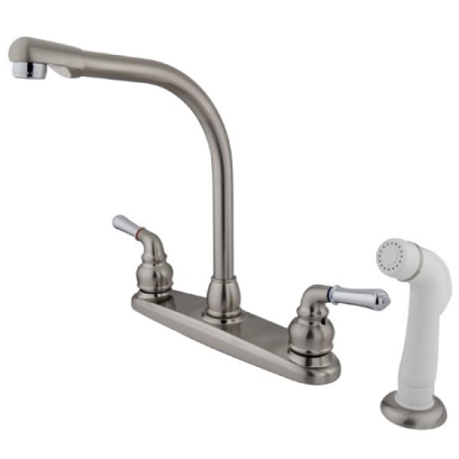 High Arch Two-tone Chrome/ Nickel Kitchen Faucet with Sprayer - Lever Handles