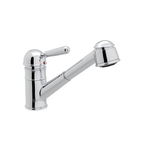 Rohl R77V3 Country Kitchen Faucet with Pull Out Spray and Metal Lever Handle - Nickel Finish