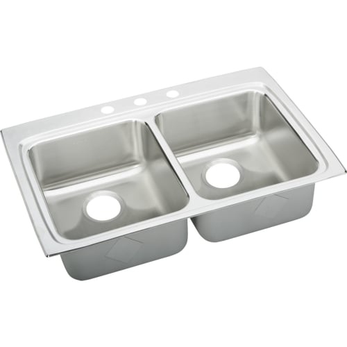 Elkay LRADQ332265 Gourmet Lustertone Stainless Steel 33' x 22' Equal Double Basin Top Mount Kitchen Sink with 6-1/2' Depth and