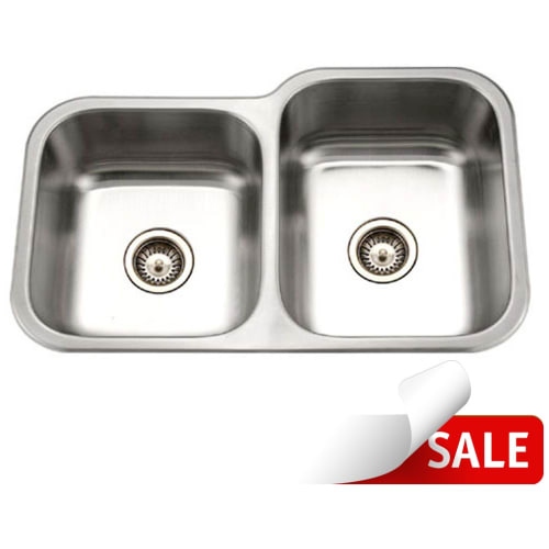 Houzer MEC-3220SL Medallion 31-1/2' Double Basin Undermount 18-Gauge Stainless Steel Kitchen Sink with 40/60 Split - Basket