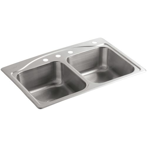Kohler K-3145-4 Cadence 33' Double Basin Top-Mount 20-Gauge Stainless Steel Kitchen Sink with SilentShield