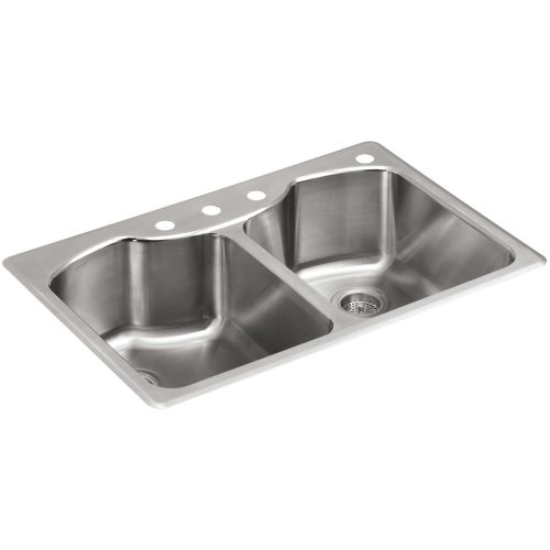 Kohler K-3842-4 Octave 33' Double Basin Top-Mount 18-Gauge Stainless Steel Kitchen Sink with SilentShield