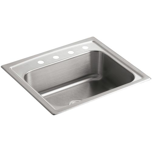 Kohler K-3348-4 Toccata 25' Single Basin Top-Mount 18-Gauge Stainless Steel Kitchen Sink with SilentShield