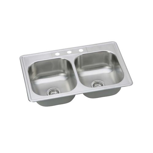 Proflo PFSR332283 33' Double Basin Drop In Stainless Steel Kitchen Sink with 3 Faucet Holes