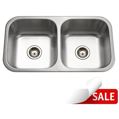 Houzer MD-3109 Medallion 31-1/2' Double Basin Undermount 18-Gauge Stainless Steel Kitchen Sink with 50/50 Split - Basket