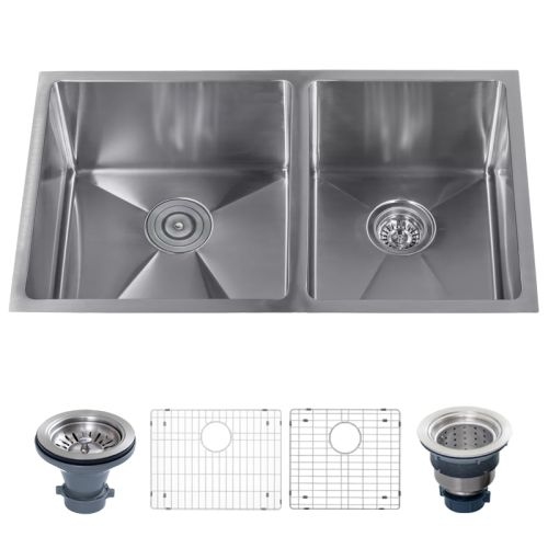 Miseno MSS3219SR6040 32' Undermount Double Basin Stainless Steel Kitchen Sink with 60/40 Split - Drain Assemblies and Fitted